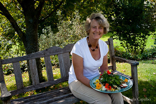 Sue Style in her garden with her home-grown salad Sue Style in her garden with her home-grown salad