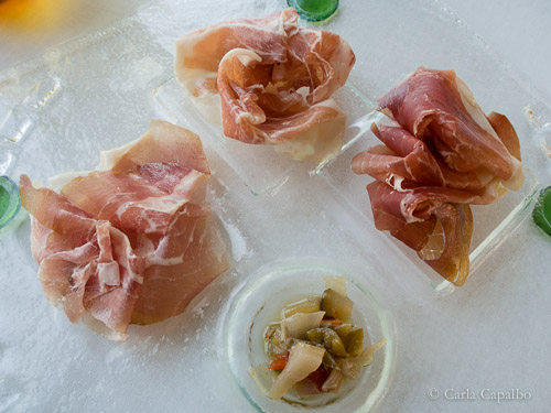The tasting dish of culatello of three ages at Antica Corte Pallavicina The tasting dish of culatello of three ages at Antica Corte Pallavicina