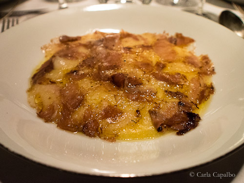 Amerigo's polenta with sliced pig head meats Amerigo's polenta with sliced pig head meats