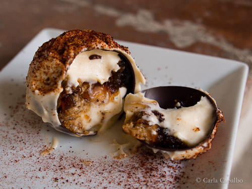 The chocolate ball cracked open The chocolate ball cracked open